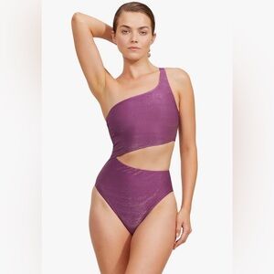 Gottex Luma Waist Cutout one-shoulder one-piece swimsuit, purple, NWT, Size 10